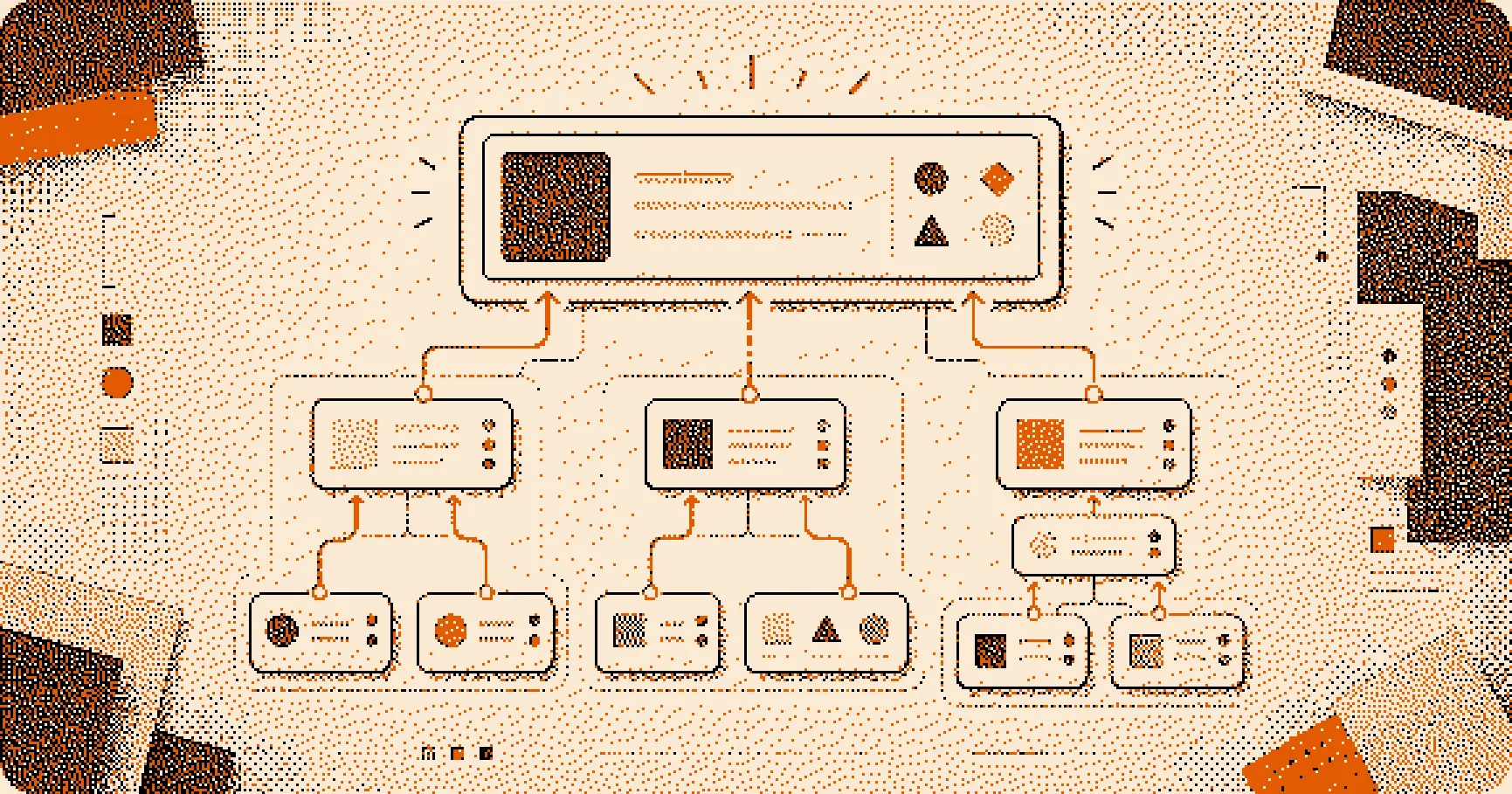 A visual representation of a React parent component updating in response to changes in its children.